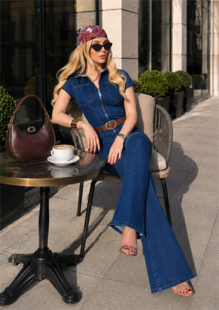 Kemerli Ultra Shape Fit Denim Tulum