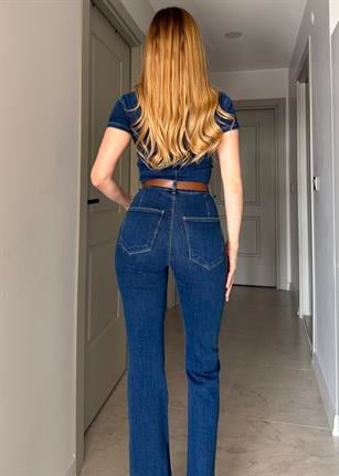Kemerli Ultra Shape Fit Denim Tulum