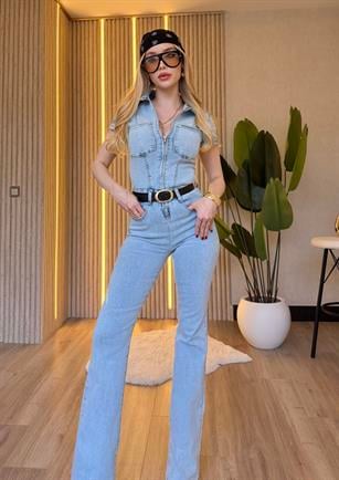 Kemerli Ultra Shape Fit Denim Tulum