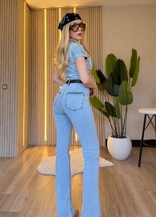 Kemerli Ultra Shape Fit Denim Tulum