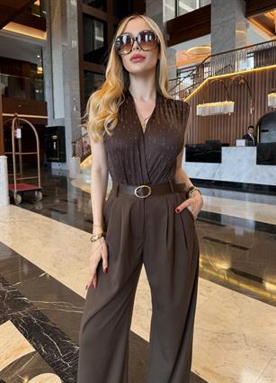 Kolsuz Starlight Touch Drapeli V yaka Çıtçıtlı Body