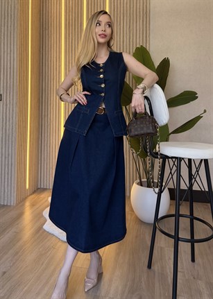 Madame Denim Gold Düğmeli Takım