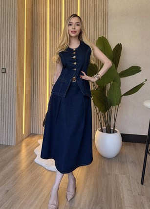Madame Denim Gold Düğmeli Takım