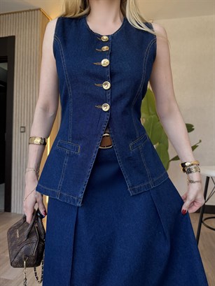 Madame Denim Gold Düğmeli Takım