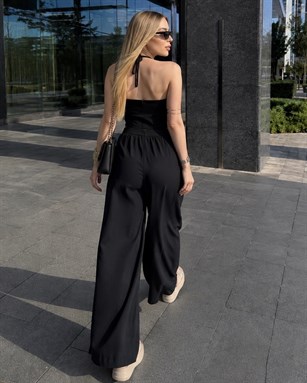 Marrakesh Breeze Keten Kumaş Bağlama Detaylı Takım Siyah