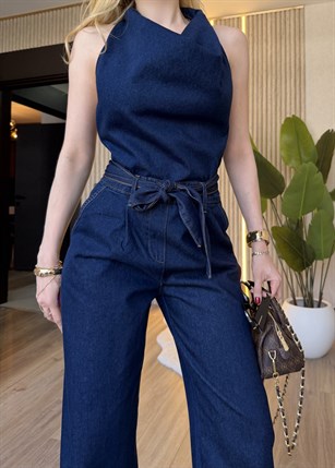 Midnight Prestige Sırt Detaylı Denim Tulum