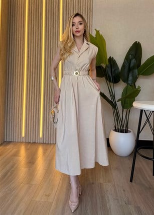 Monaco Chic Gold Tokalı Midi Elbise