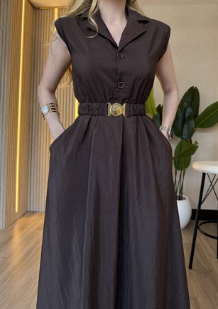Monaco Chic Gold Tokalı Midi Elbise