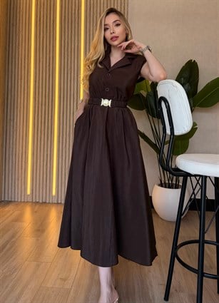 Monaco Chic Gold Tokalı Midi Elbise