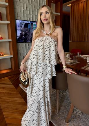 Monaco Pearl Puantiyeli Kat Kat Elbise