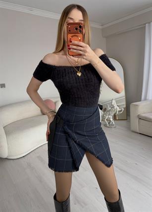 Noir Check Asimetrik Mini Etek