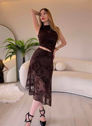 Paisley Touch Sheer Takım Kahve