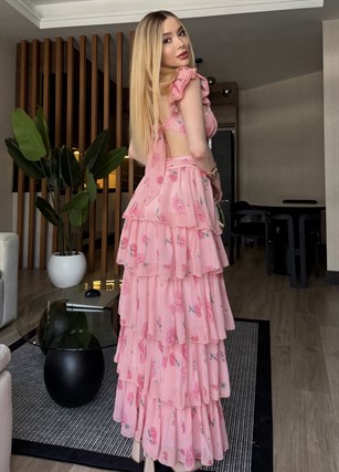 Pink Bloom Kat Kat Tasarım Maxi Elbise