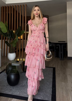Pink Bloom Kat Kat Tasarım Maxi Elbise