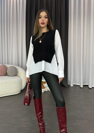 Poplin Kumaş Ve Triko Süveterden Oluşan Gömlek 