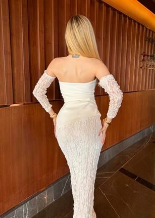Premium Veloura Royale Dantel Elbise Takım