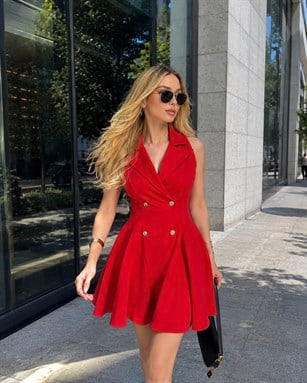 Queen Line Gold Düğmeli Fit Elbise
