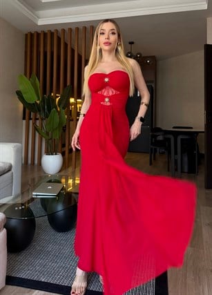 Rosalia Premium Gold Tokalı Dantel Detaylı Elbise