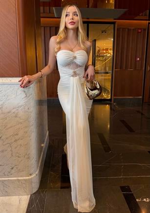 Rosalia Premium Gold Tokalı Dantel Detaylı Elbise