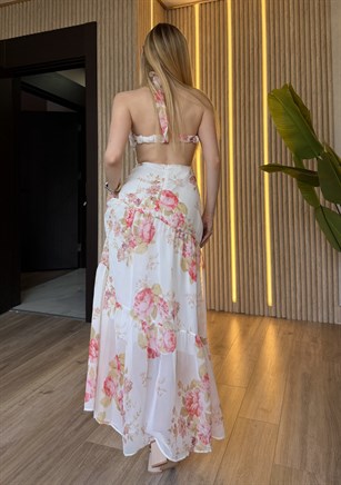 Rose Bloom Maxi Elbise