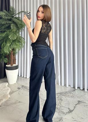 Siena Asimetrik Transparan Dantel Bluz