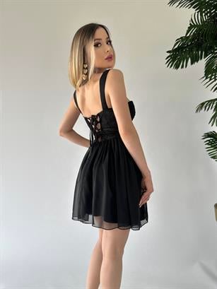 Şifon Kumaş Dantelli Kendinden Göğüs Pedli Sırt Detaylı Agate Elbise