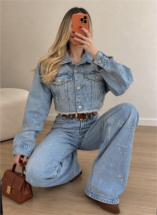 Star Dust Taş İşlemeli Premium Denim Ceket Pantolon Takım