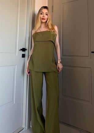 Valencia Soft Touch Bağlama Detaylı Takım Yağ Yeşili