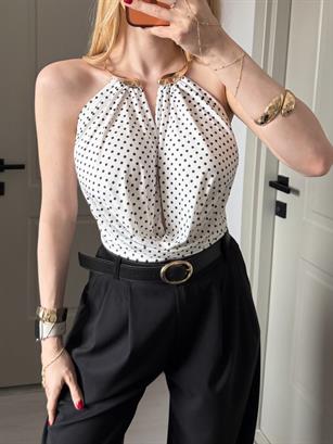 Valeria Gold Tokalı Puantiye Bluz 