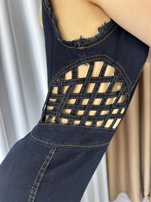 Verona File Detaylı Fermuarlı Denim Tulum