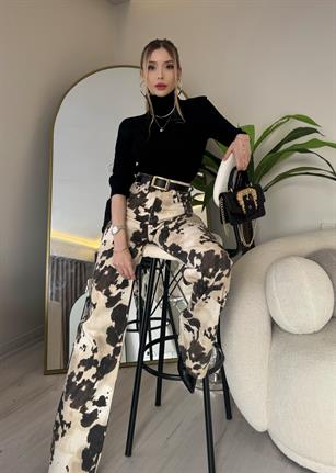 Wild Dakota Desenli Wide Leg Cowprint Pantolon