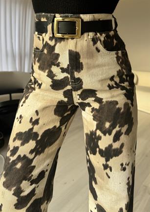 Wild Dakota Desenli Wide Leg Cowprint Pantolon