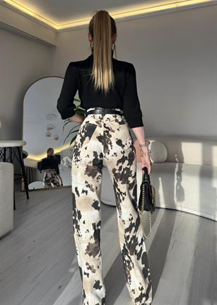 Wild Dakota Desenli Wide Leg Cowprint Pantolon
