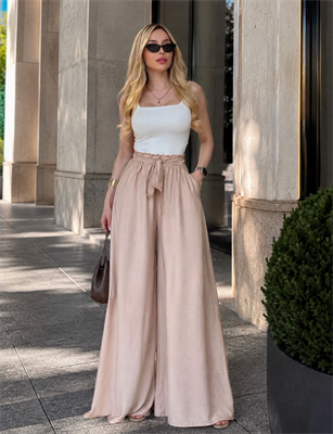 Yanları Cepli, Bağlama Detaylı SilkTouch Wide Elegance Pantolon