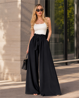 Yanları Cepli, Bağlama Detaylı SilkTouch Wide Elegance Pantolon