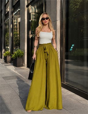 Yanları Cepli, Bağlama Detaylı SilkTouch Wide Elegance Pantolon