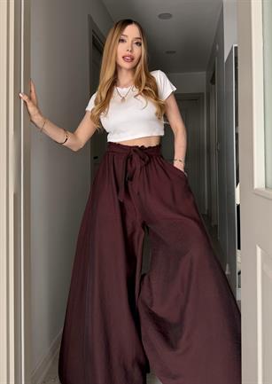 Yanları Cepli, Bağlama Detaylı SilkTouch Wide Elegance Pantolon