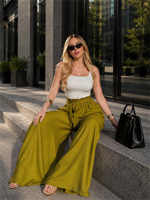 Yanları Cepli, Bağlama Detaylı SilkTouch Wide Elegance Pantolon