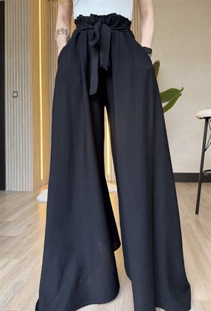 Yanları Cepli, Bağlama Detaylı SilkTouch Wide Elegance Pantolon
