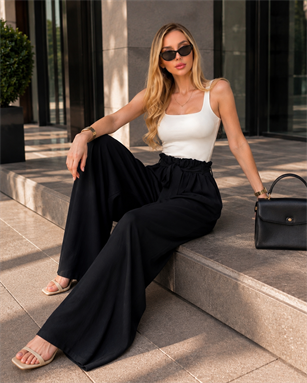 Yanları Cepli, Bağlama Detaylı SilkTouch Wide Elegance Pantolon