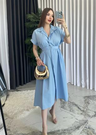 Yazlık Midi Poplin Elbise – Cepli & Kemerli