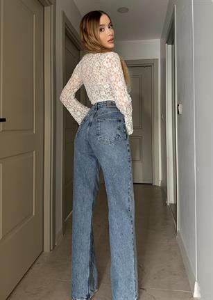 Yüksek Bel Blue Diamond Shine Jean Pantolon