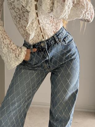 Yüksek Bel Blue Diamond Shine Jean Pantolon