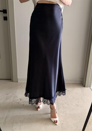 Yüksek Bel Dantel Detaylı Lace Satin Etek