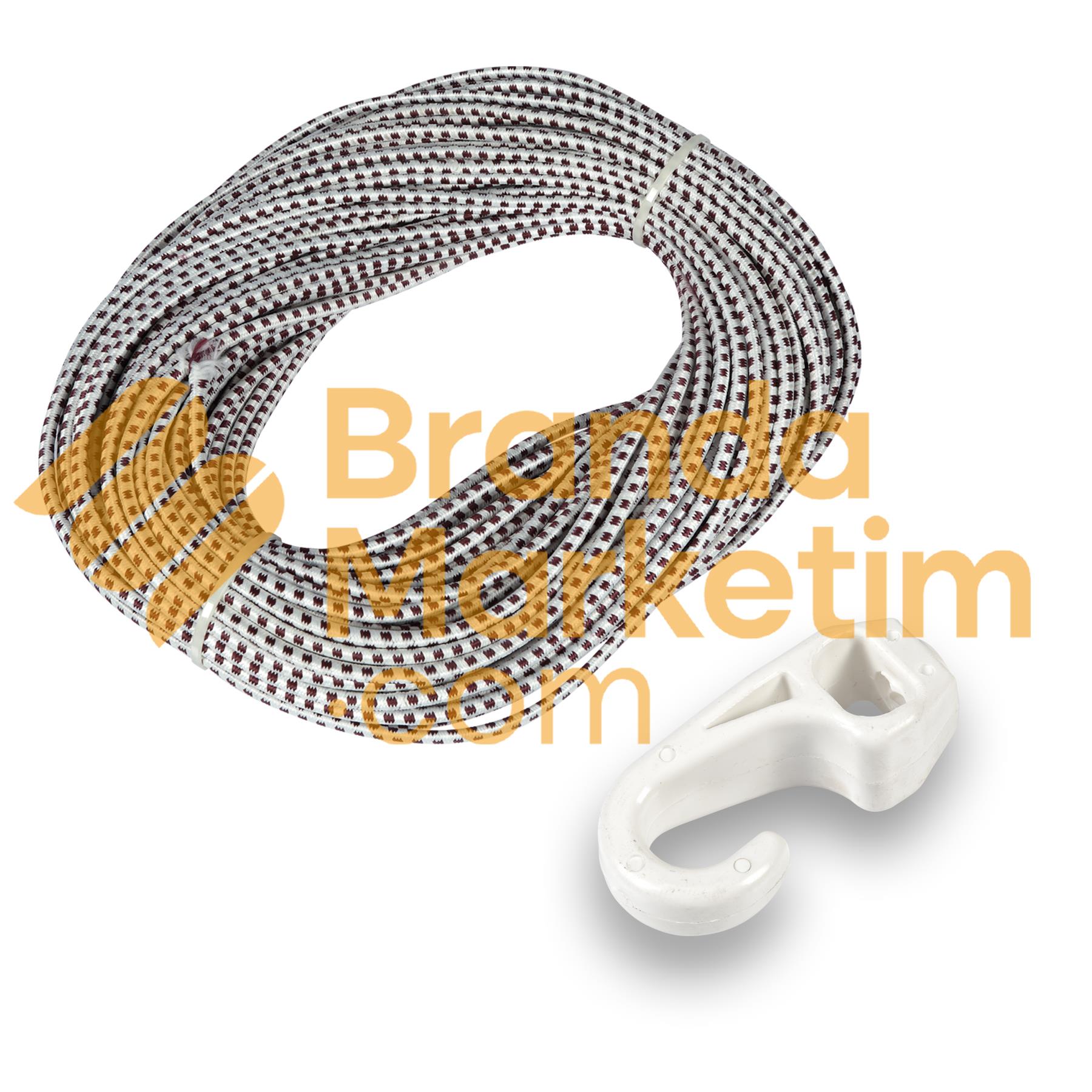 Çadır Branda Gergi Lastiği İp 10 Mt+ 10 Adet Plastik Lastik Kancası