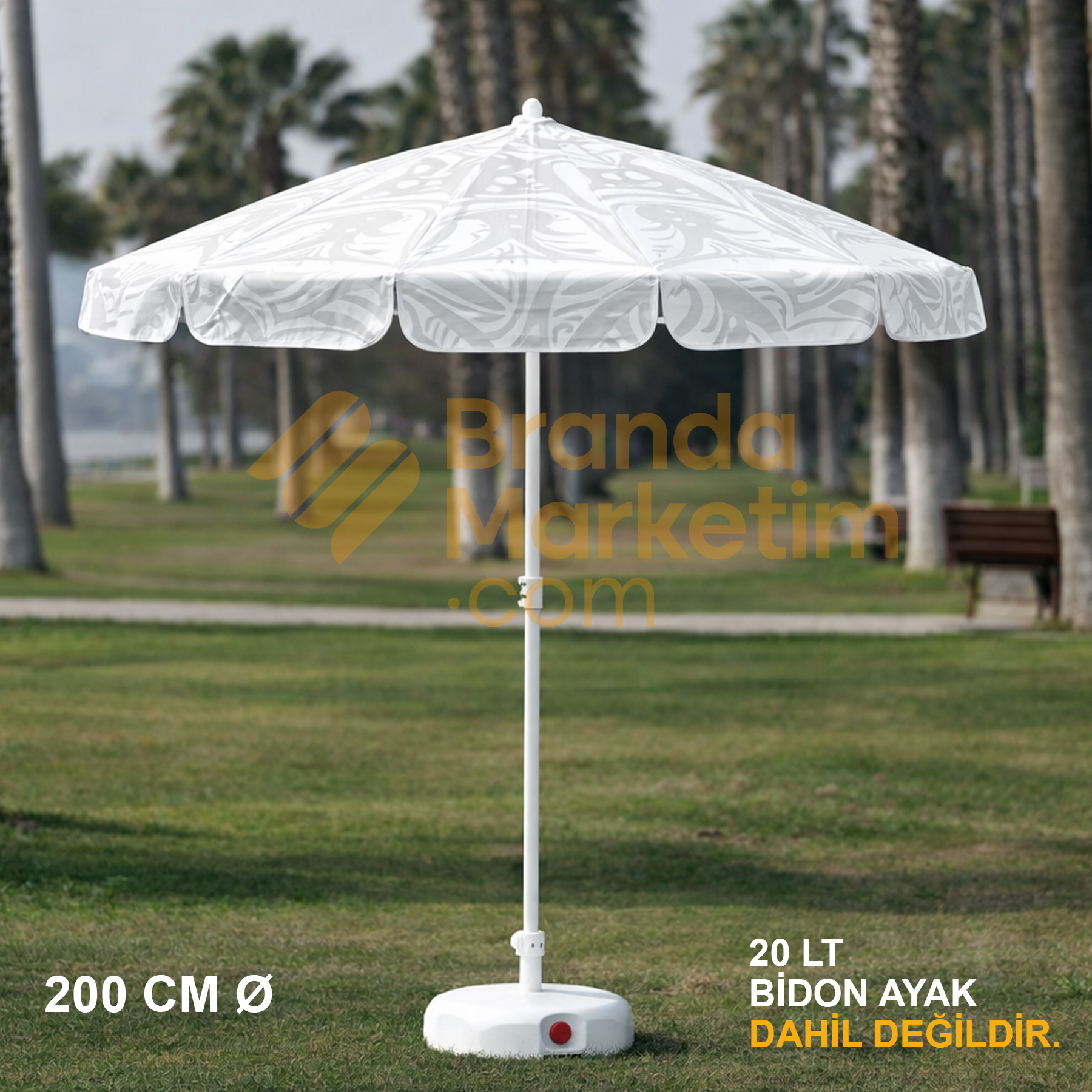 Desenli Beyaz Plaj Şemsiyesi-200 Cm Ø