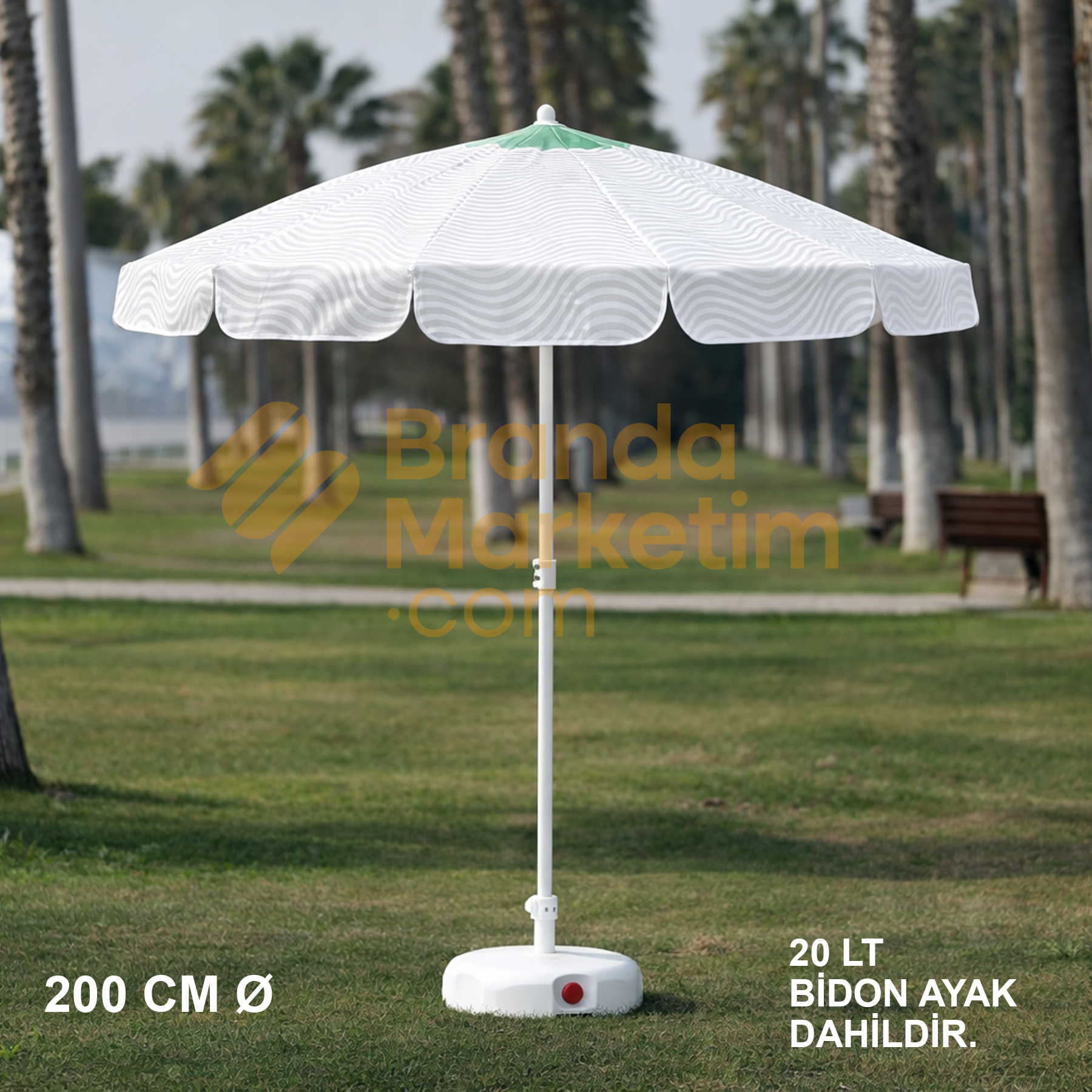 Kırmızı - Beyaz Plaj Şemsiyesi 200 Cm Ø (Bidon Ayak Dahil)