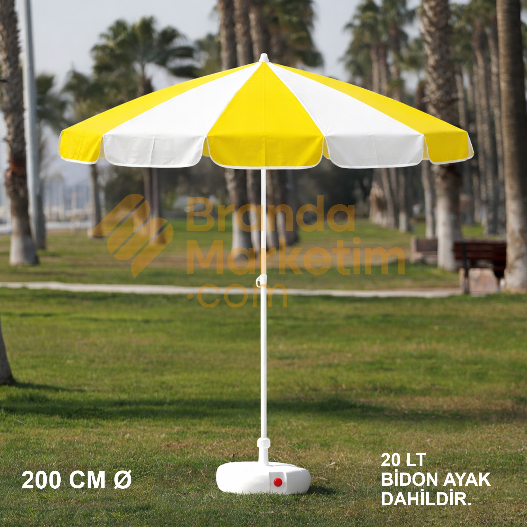 Mavi - Beyaz Plaj Şemsiyesi 180 Cm Ø (Bidon Ayak Dahil)