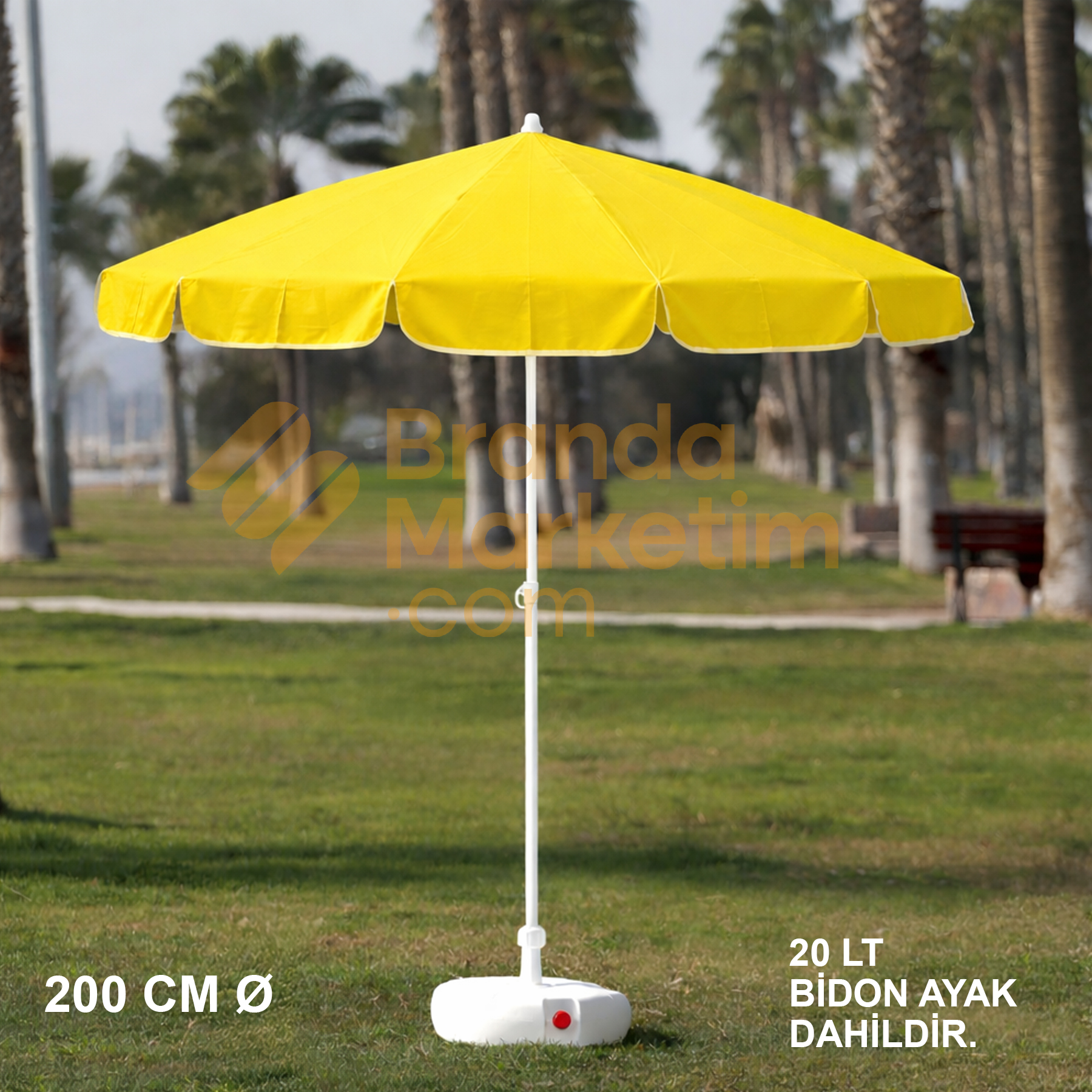 Beyaz Plaj Şemsiyesi 200 Cm Ø (Bidon Ayak Dahil)