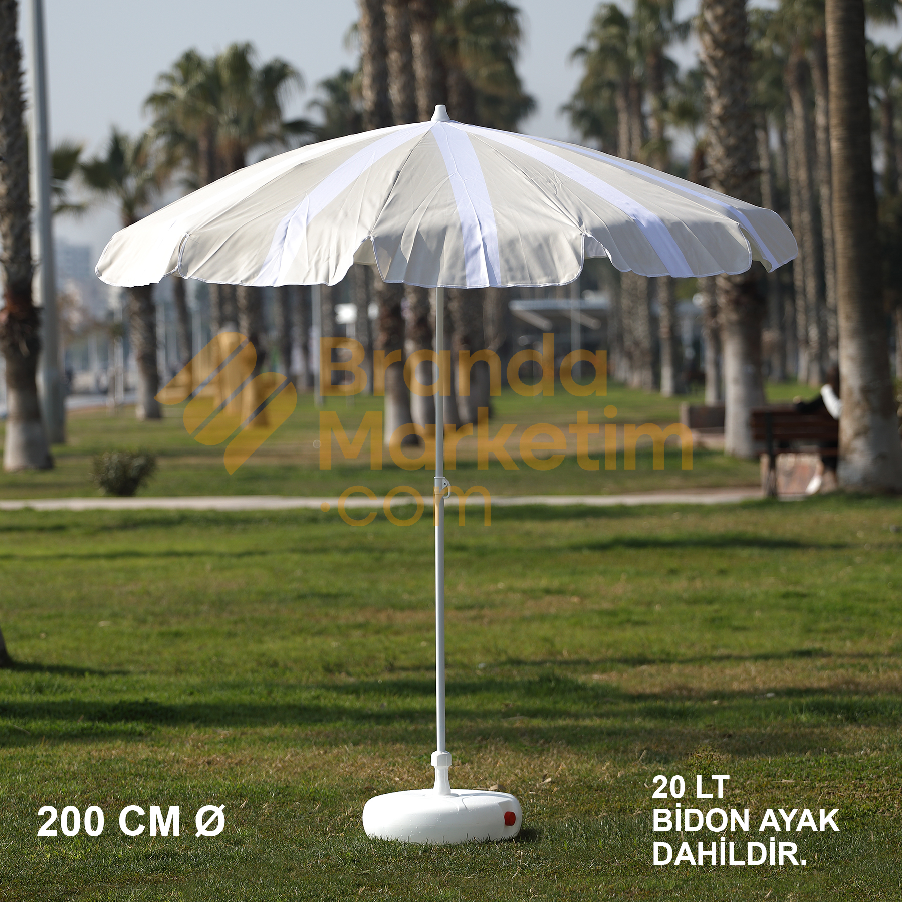 Krem-Beyaz Plaj Şemsiyesi 200 Cm Ø (Bidon Ayak Dahil)